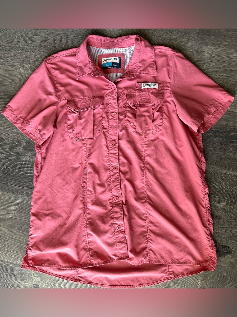 Magellan Outdoors Fishing Gear Shirt Womens Large Pink Short Sleeve